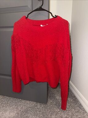 No Boundaries Red Fringe Crewneck Sweater